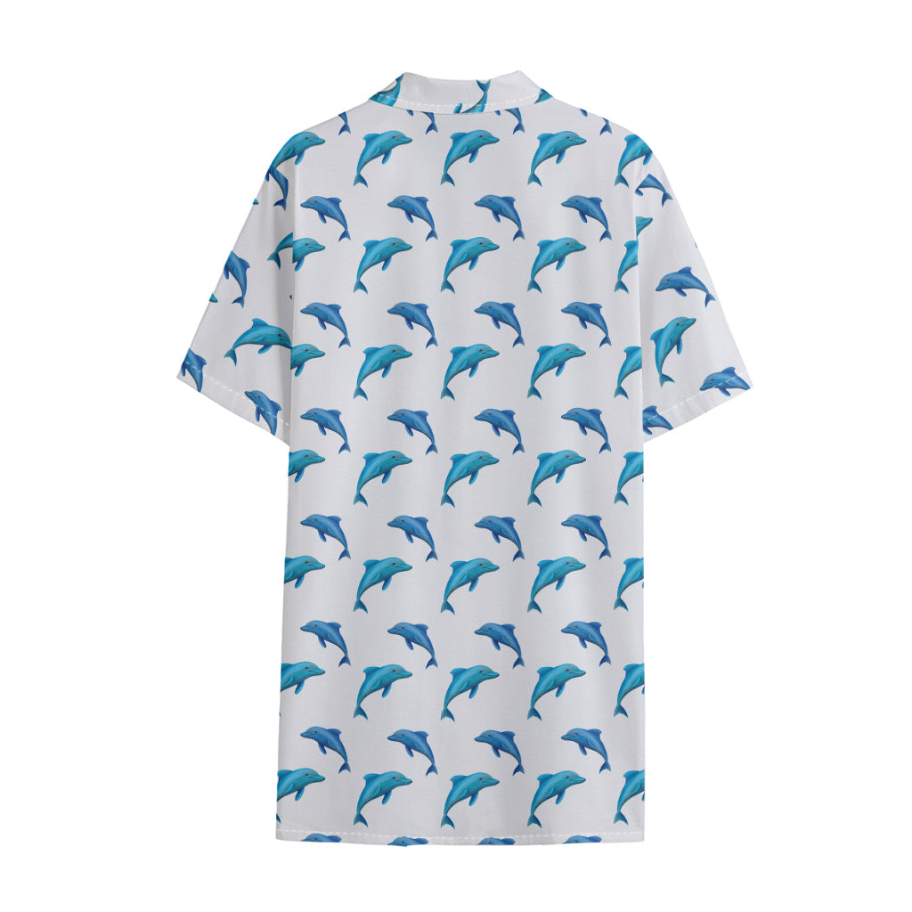 Watercolor Dolphin Pattern Print Cotton Hawaiian Shirt