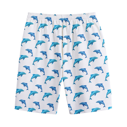 Watercolor Dolphin Pattern Print Cotton Shorts