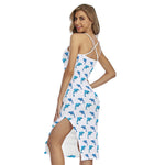 Watercolor Dolphin Pattern Print Cross Back Cami Dress