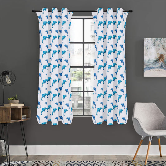 Watercolor Dolphin Pattern Print Curtain
