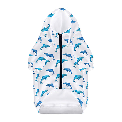 Watercolor Dolphin Pattern Print Dog Zip Up Hoodie