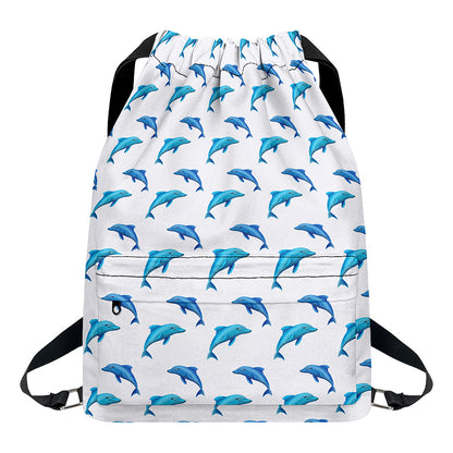 Watercolor Dolphin Pattern Print Drawstring Backpack