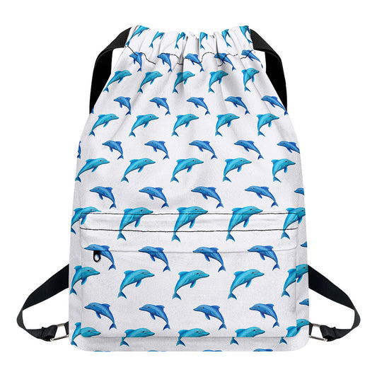 Watercolor Dolphin Pattern Print Drawstring Backpack