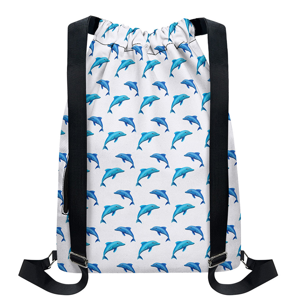 Watercolor Dolphin Pattern Print Drawstring Backpack