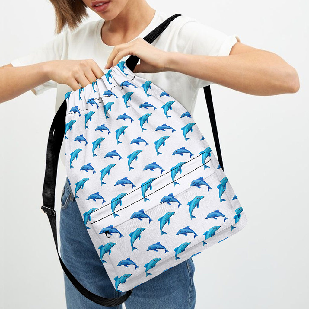 Watercolor Dolphin Pattern Print Drawstring Backpack