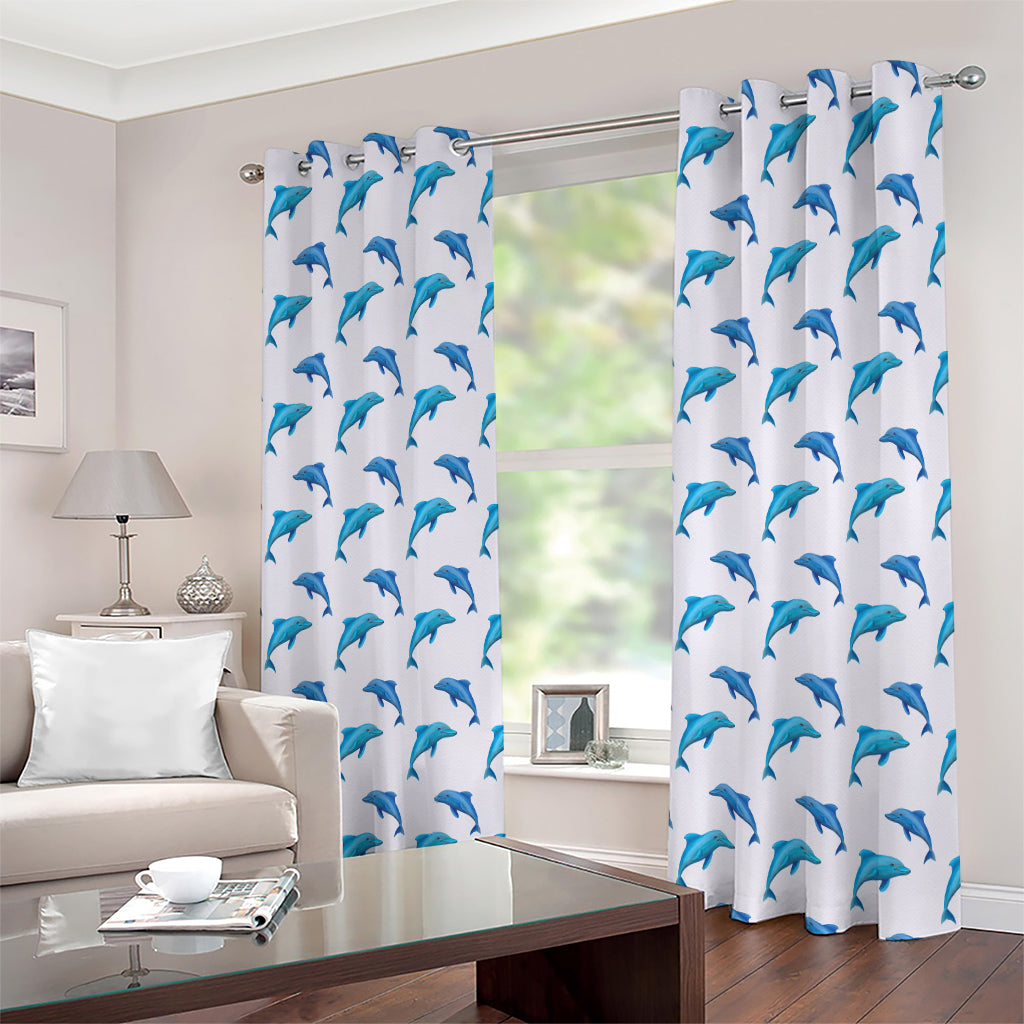 Watercolor Dolphin Pattern Print Extra Wide Grommet Curtains