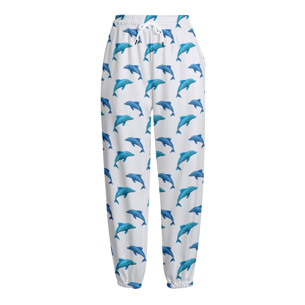 Watercolor Dolphin Pattern Print Fleece Lined Knit Pants