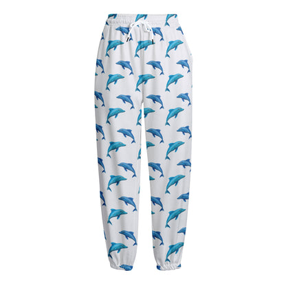 Watercolor Dolphin Pattern Print Fleece Lined Knit Pants