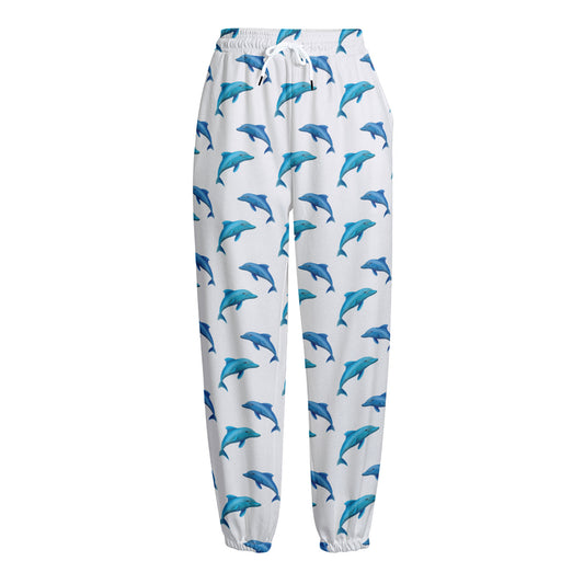 Watercolor Dolphin Pattern Print Fleece Lined Knit Pants