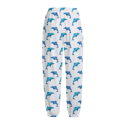 Watercolor Dolphin Pattern Print Fleece Lined Knit Pants