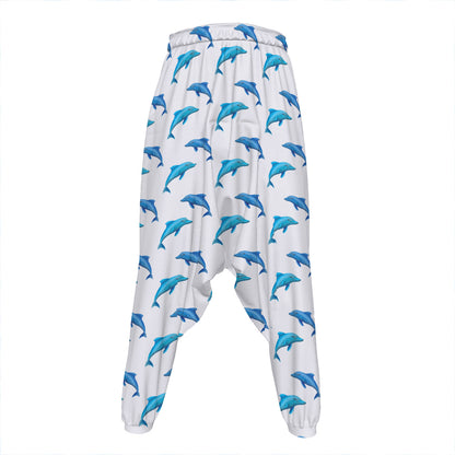 Watercolor Dolphin Pattern Print Hammer Pants