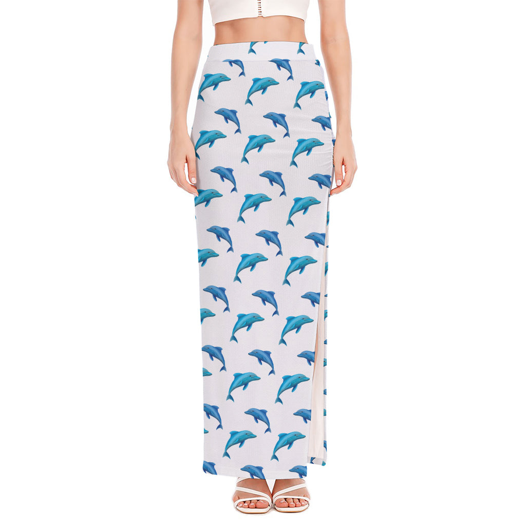Watercolor Dolphin Pattern Print High Slit Maxi Skirt