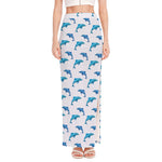 Watercolor Dolphin Pattern Print High Slit Maxi Skirt