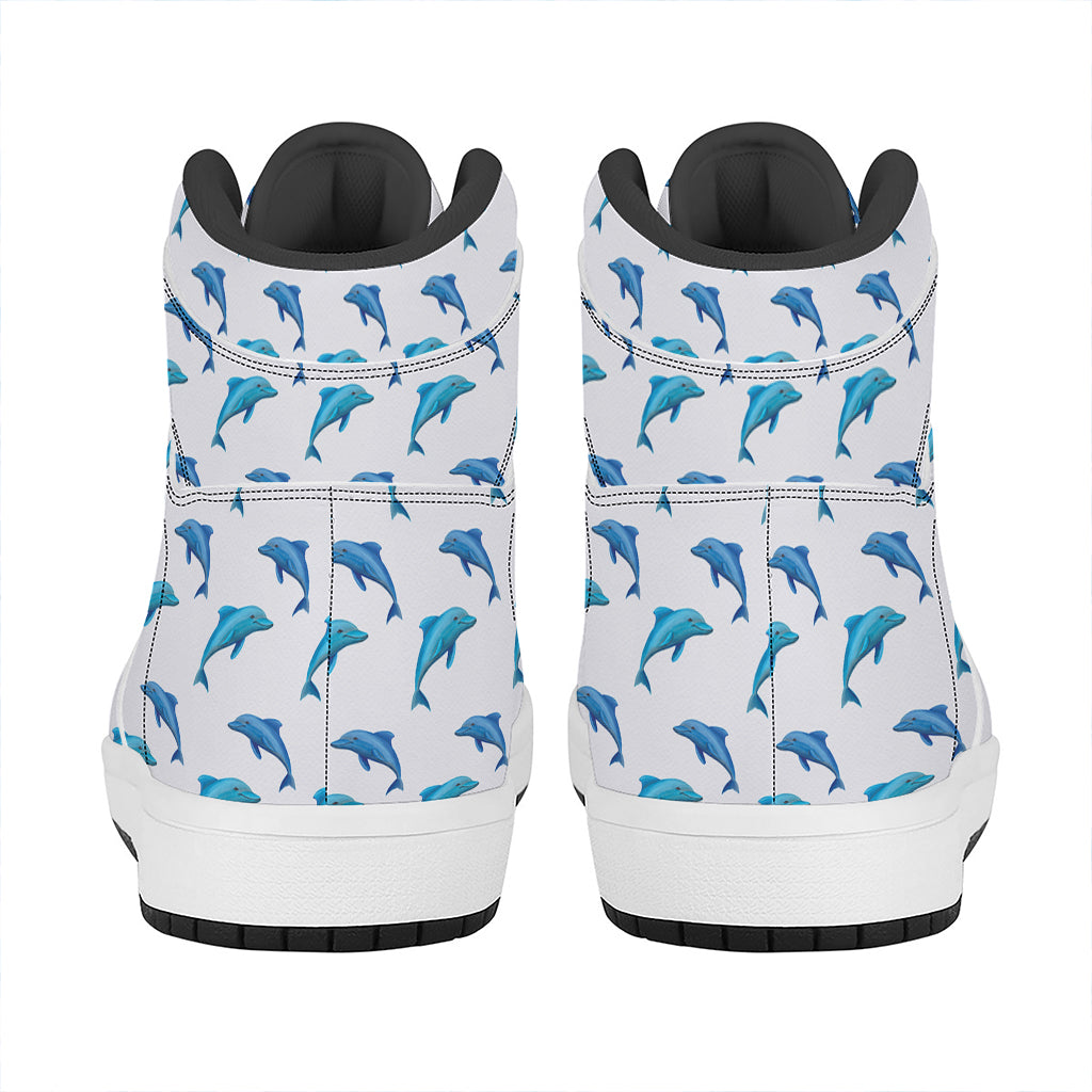Watercolor Dolphin Pattern Print High Top Leather Sneakers