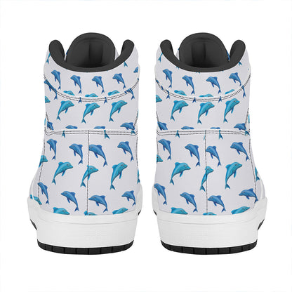 Watercolor Dolphin Pattern Print High Top Leather Sneakers