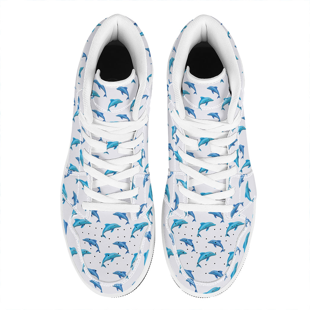 Watercolor Dolphin Pattern Print High Top Leather Sneakers