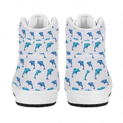 Watercolor Dolphin Pattern Print High Top Leather Sneakers