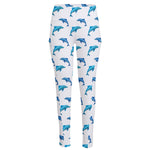 Watercolor Dolphin Pattern Print High-Waisted Pocket Leggings