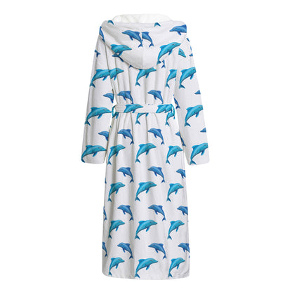 Watercolor Dolphin Pattern Print Hooded Bathrobe