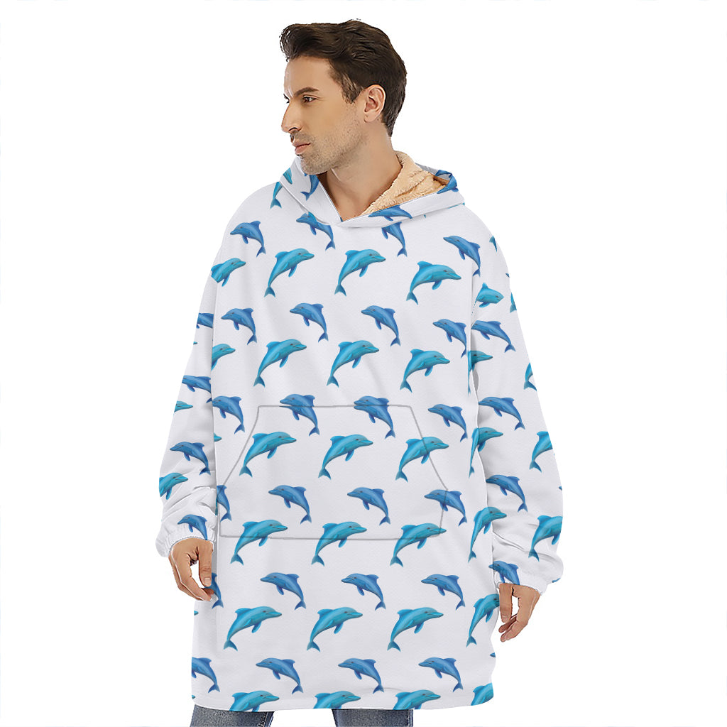 Watercolor Dolphin Pattern Print Hoodie Blanket