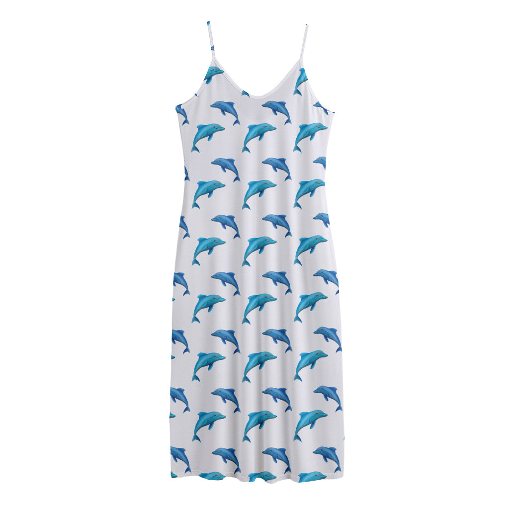 Watercolor Dolphin Pattern Print Jersey Midi Cami Dress