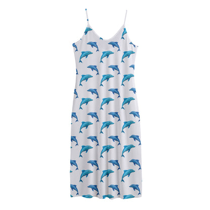 Watercolor Dolphin Pattern Print Jersey Midi Cami Dress