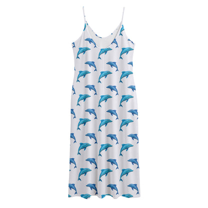 Watercolor Dolphin Pattern Print Jersey Midi Cami Dress