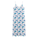 Watercolor Dolphin Pattern Print Jersey Midi Cami Dress