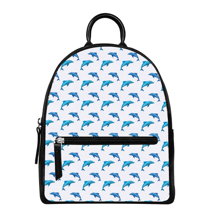 Watercolor Dolphin Pattern Print Leather Backpack