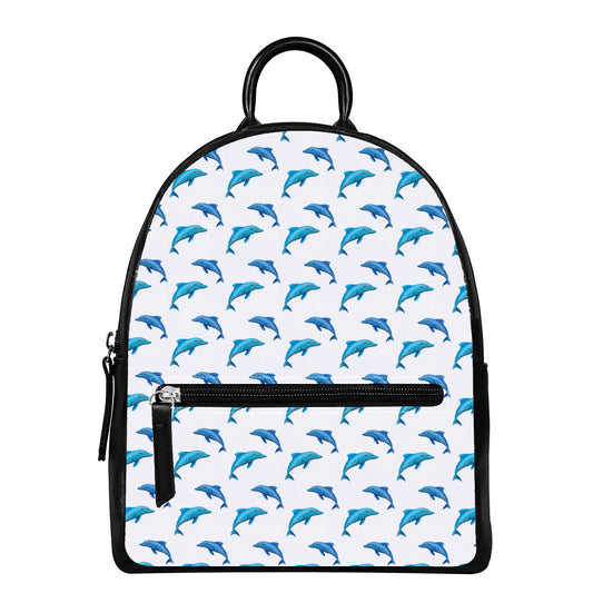 Watercolor Dolphin Pattern Print Leather Backpack