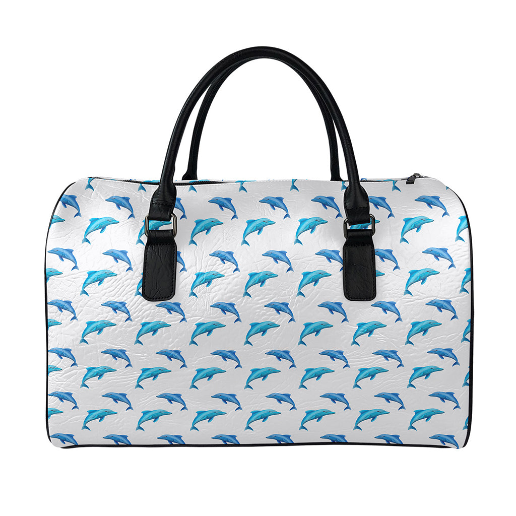 Watercolor Dolphin Pattern Print Leather Duffle Bag
