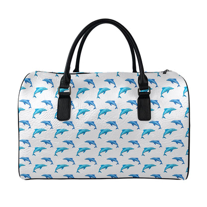 Watercolor Dolphin Pattern Print Leather Duffle Bag