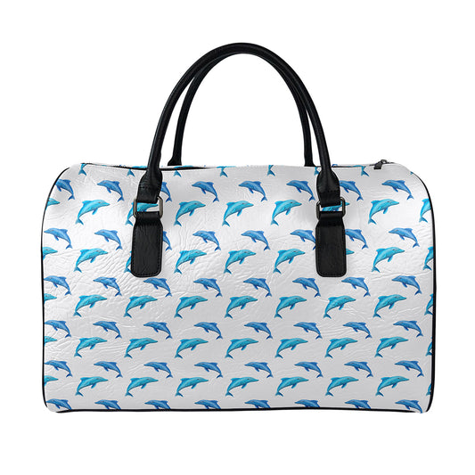 Watercolor Dolphin Pattern Print Leather Duffle Bag