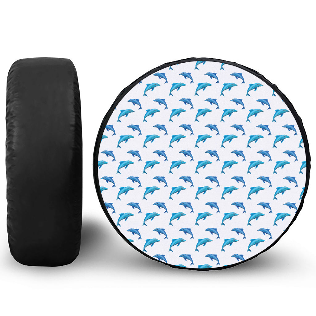 Watercolor Dolphin Pattern Print Leather Spare Tire Cover
