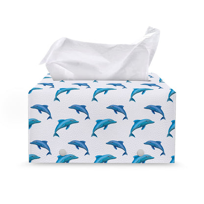 Watercolor Dolphin Pattern Print Leather Tissue Box Cover
