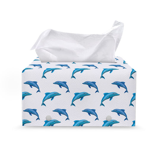 Watercolor Dolphin Pattern Print Leather Tissue Box Cover