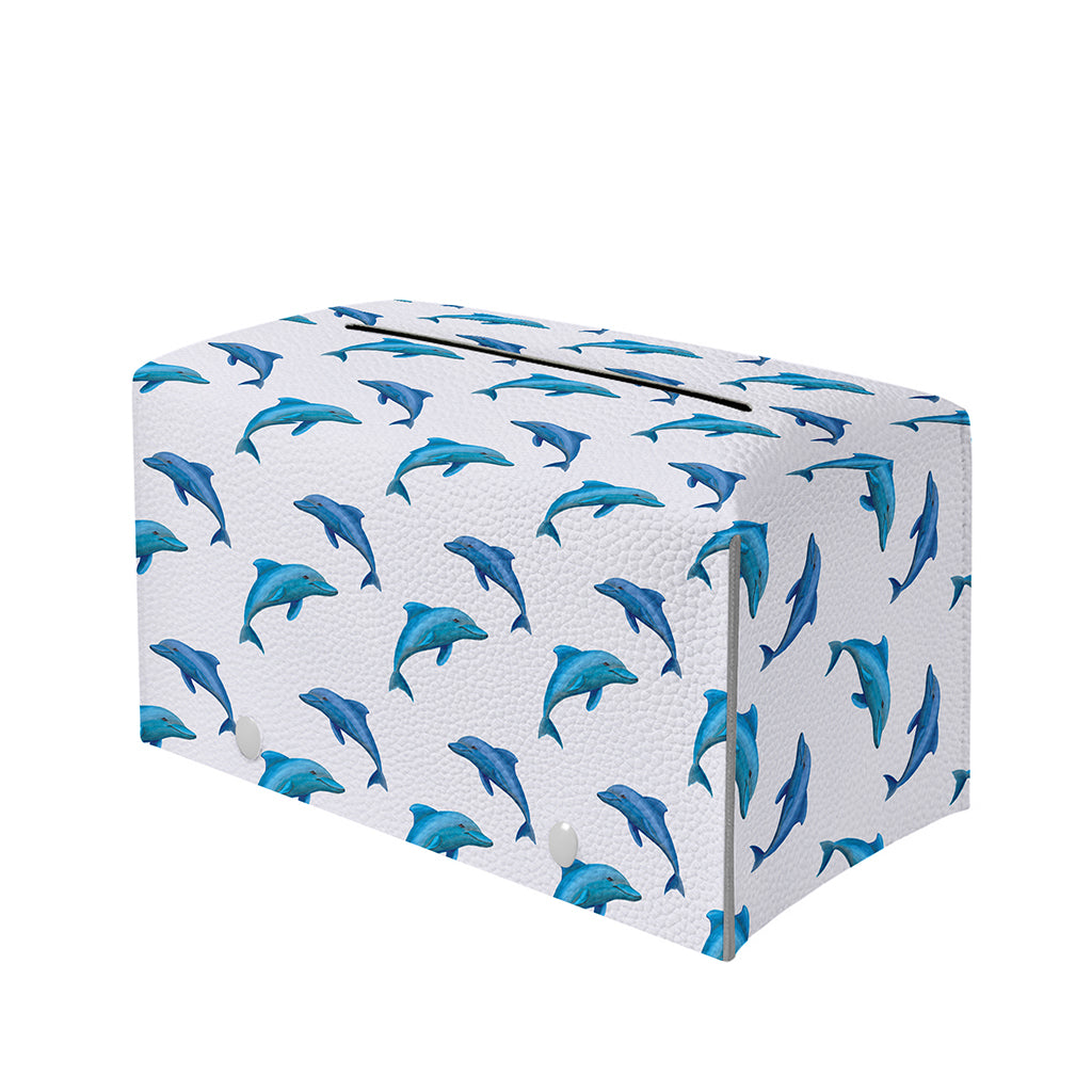 Watercolor Dolphin Pattern Print Leather Tissue Box Cover