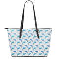 Watercolor Dolphin Pattern Print Leather Tote Bag With Zipper