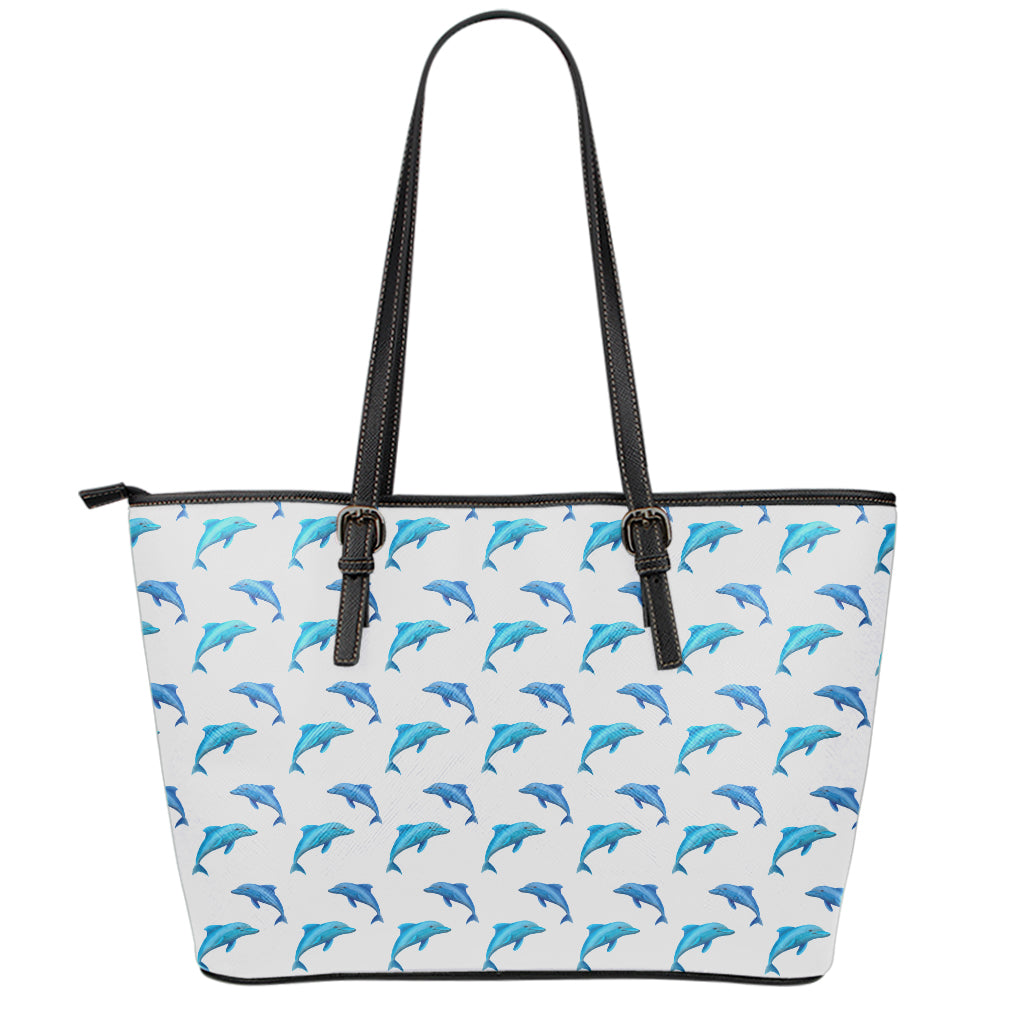 Watercolor Dolphin Pattern Print Leather Tote Bag
