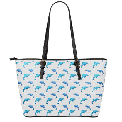 Watercolor Dolphin Pattern Print Leather Tote Bag
