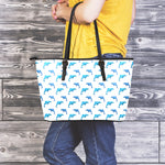 Watercolor Dolphin Pattern Print Leather Tote Bag