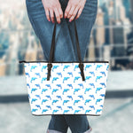 Watercolor Dolphin Pattern Print Leather Tote Bag