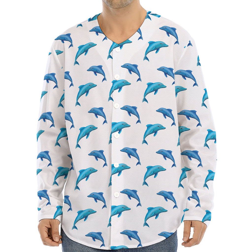 Watercolor Dolphin Pattern Print Long Sleeve Baseball Jersey