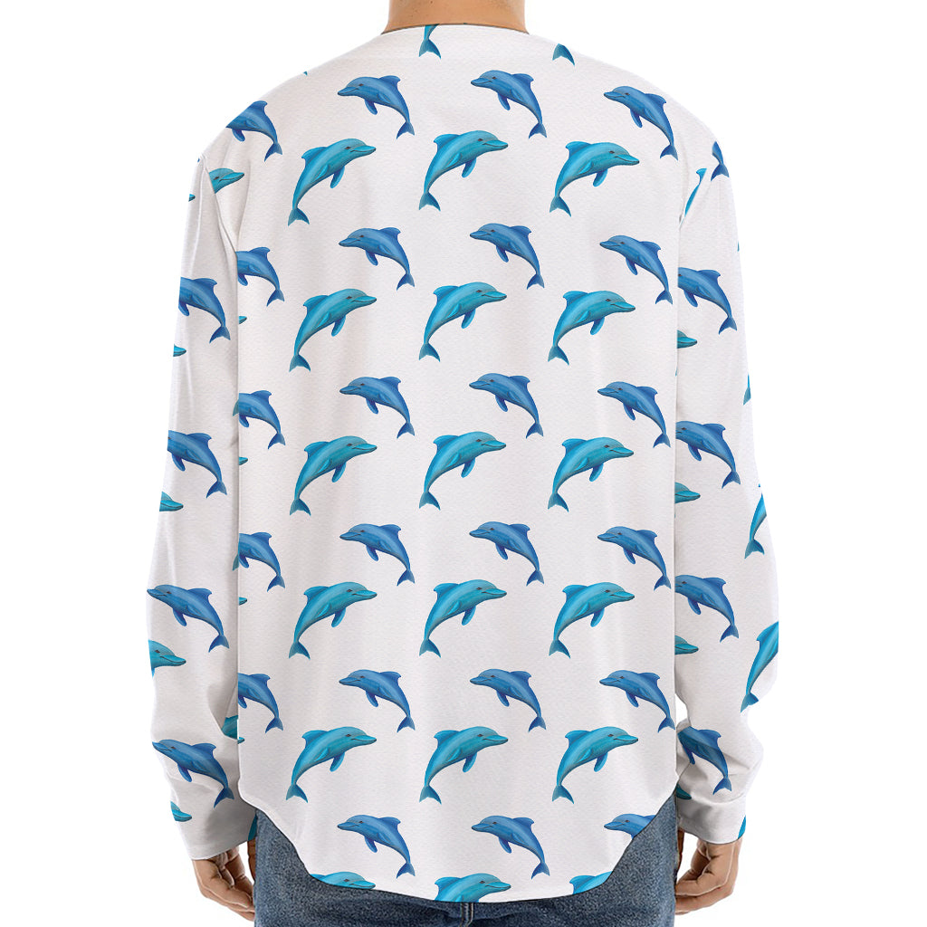 Watercolor Dolphin Pattern Print Long Sleeve Baseball Jersey