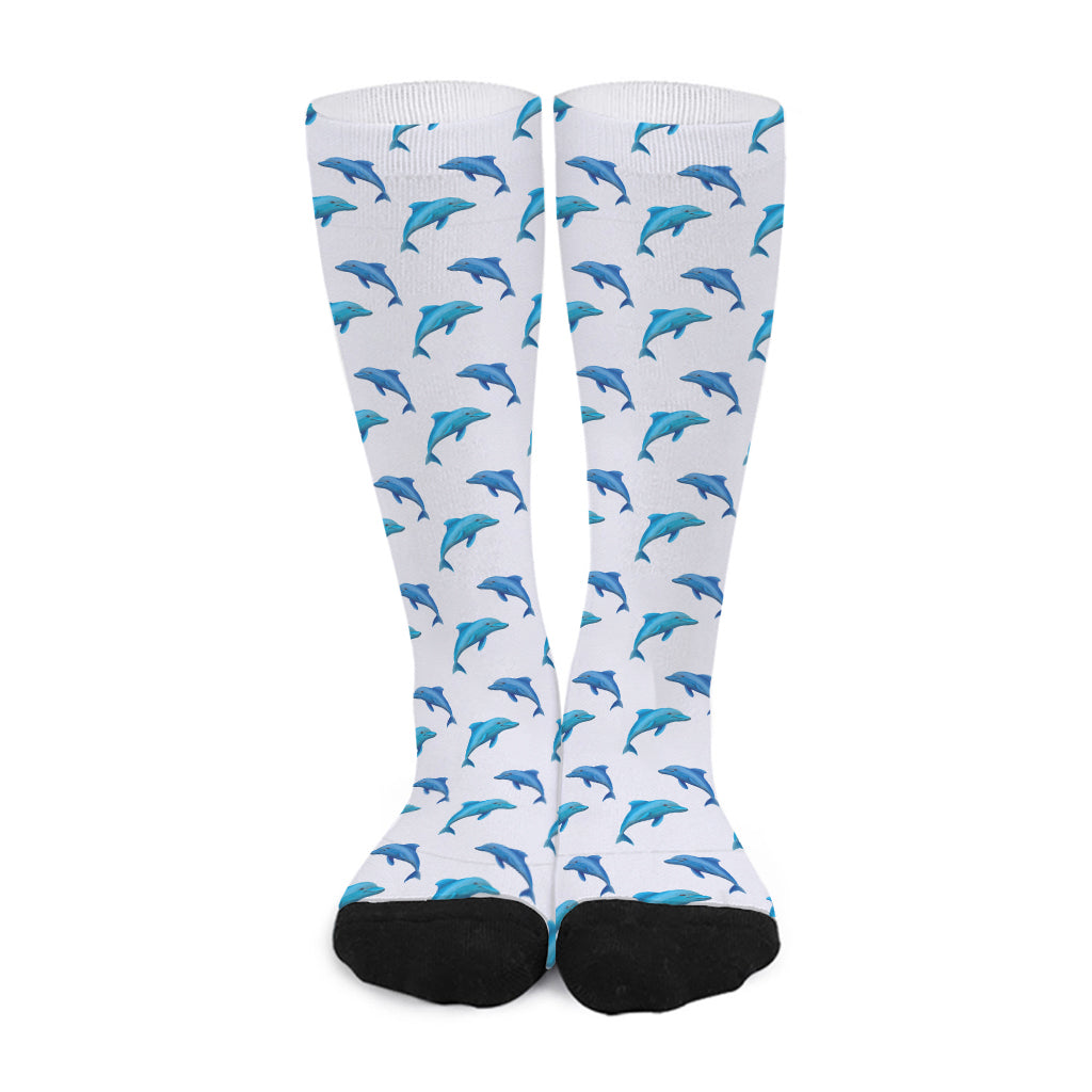 Watercolor Dolphin Pattern Print Long Socks
