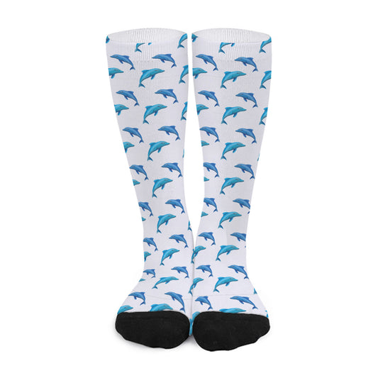 Watercolor Dolphin Pattern Print Long Socks