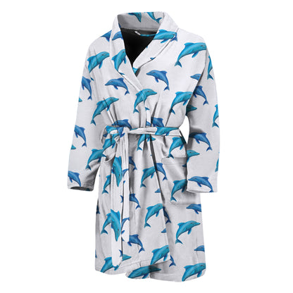 Watercolor Dolphin Pattern Print Men's Bathrobe