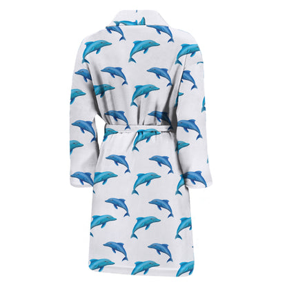 Watercolor Dolphin Pattern Print Men's Bathrobe