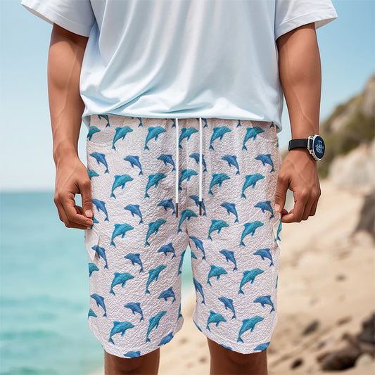 Watercolor Dolphin Pattern Print Men's Cargo Shorts