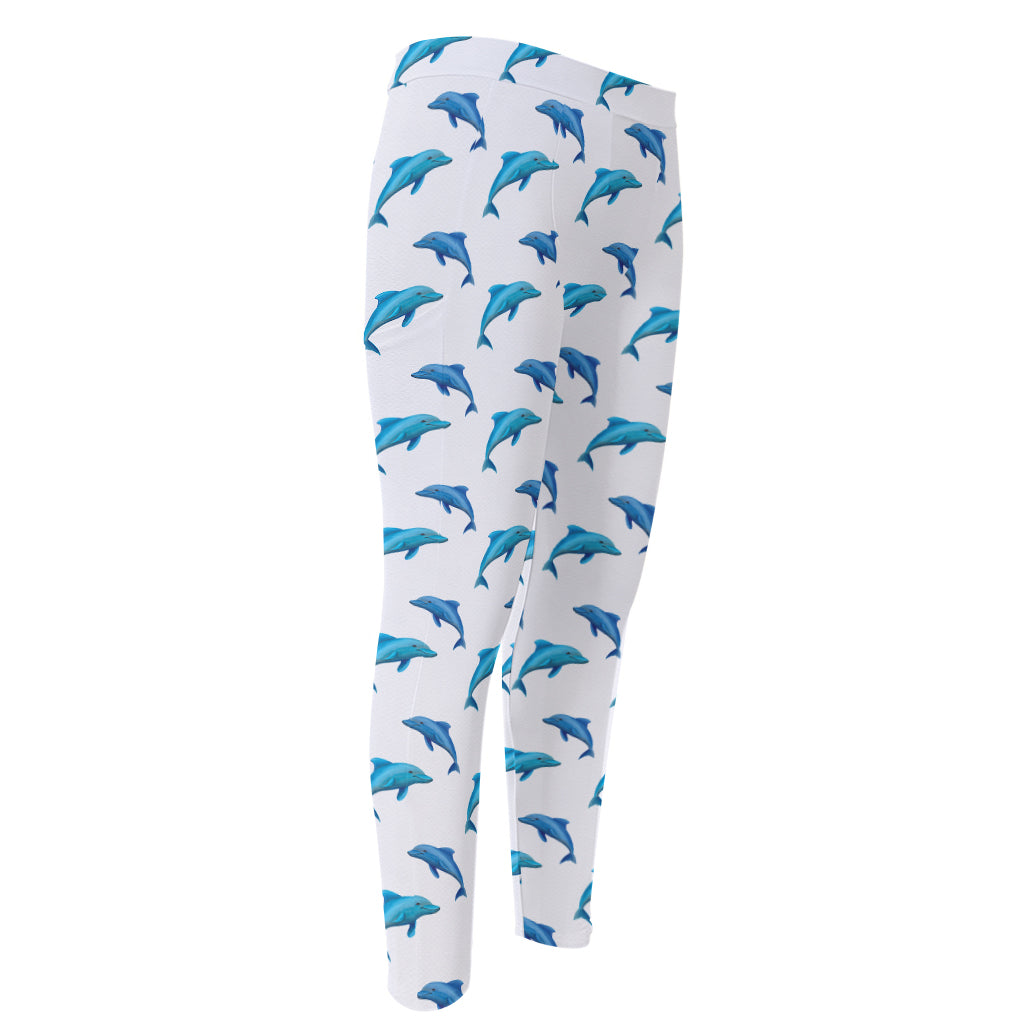 Watercolor Dolphin Pattern Print Men's Compression Pants